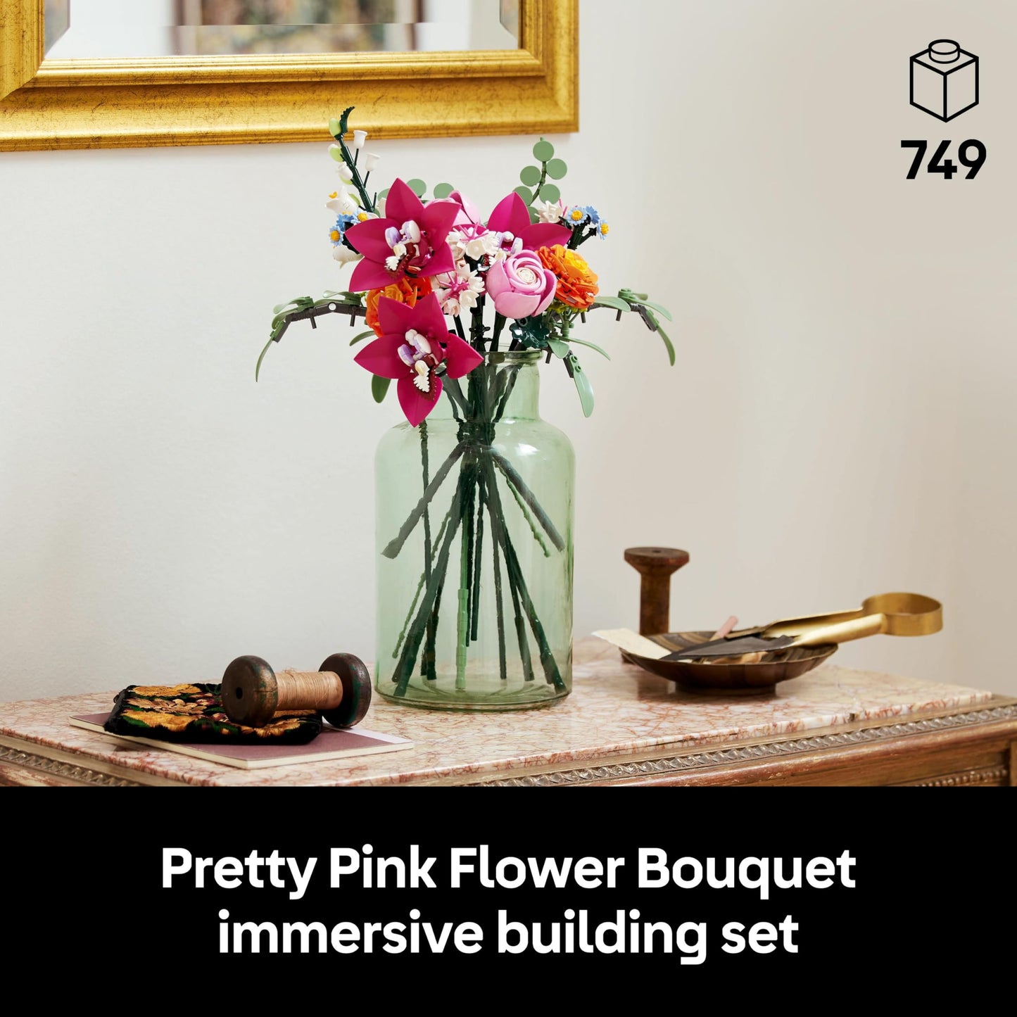 LEGO Botanicals Pretty Pink Flower Bouquet Set for Adults - Floral Home Decor Building Kit with Artificial Roses, Daisies, Cornflowers and Elderflowers - Nature Gifts for Women and Men - 10342