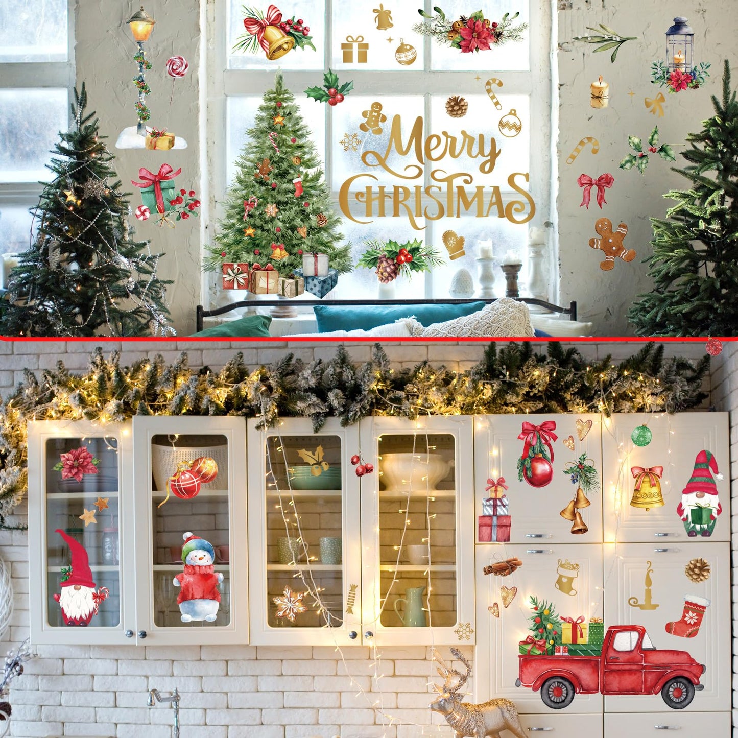 Cholemy 4 Sheets Christmas Wall Decal Stickers Decorations - Removable Indoor Home Decor for Room, Nursery, School, Restaurant, Cafe, Door, Window, Party (Tree)
