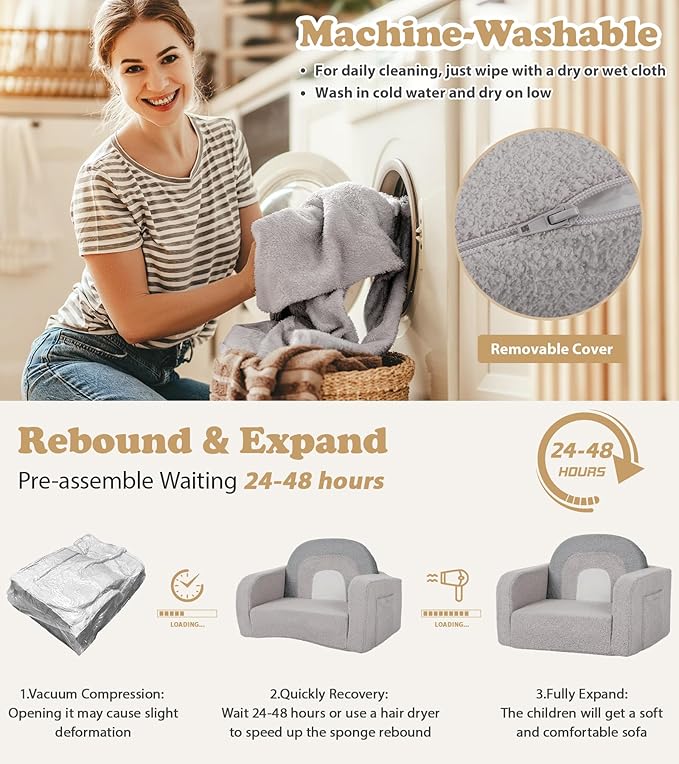 Foryoomi Kids Couch, 2-in-1 Soft Toddler Couch Fold Out