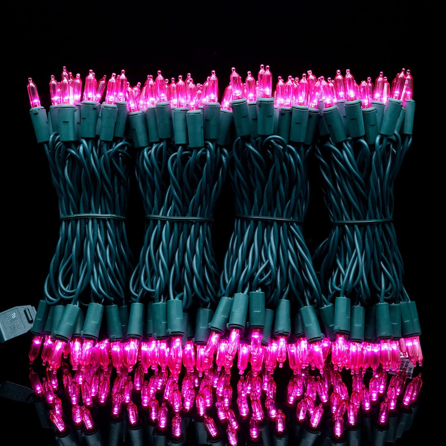 YULETIME 200 Pink LED Christmas Lights, 66 ft Green Wire UL String Light