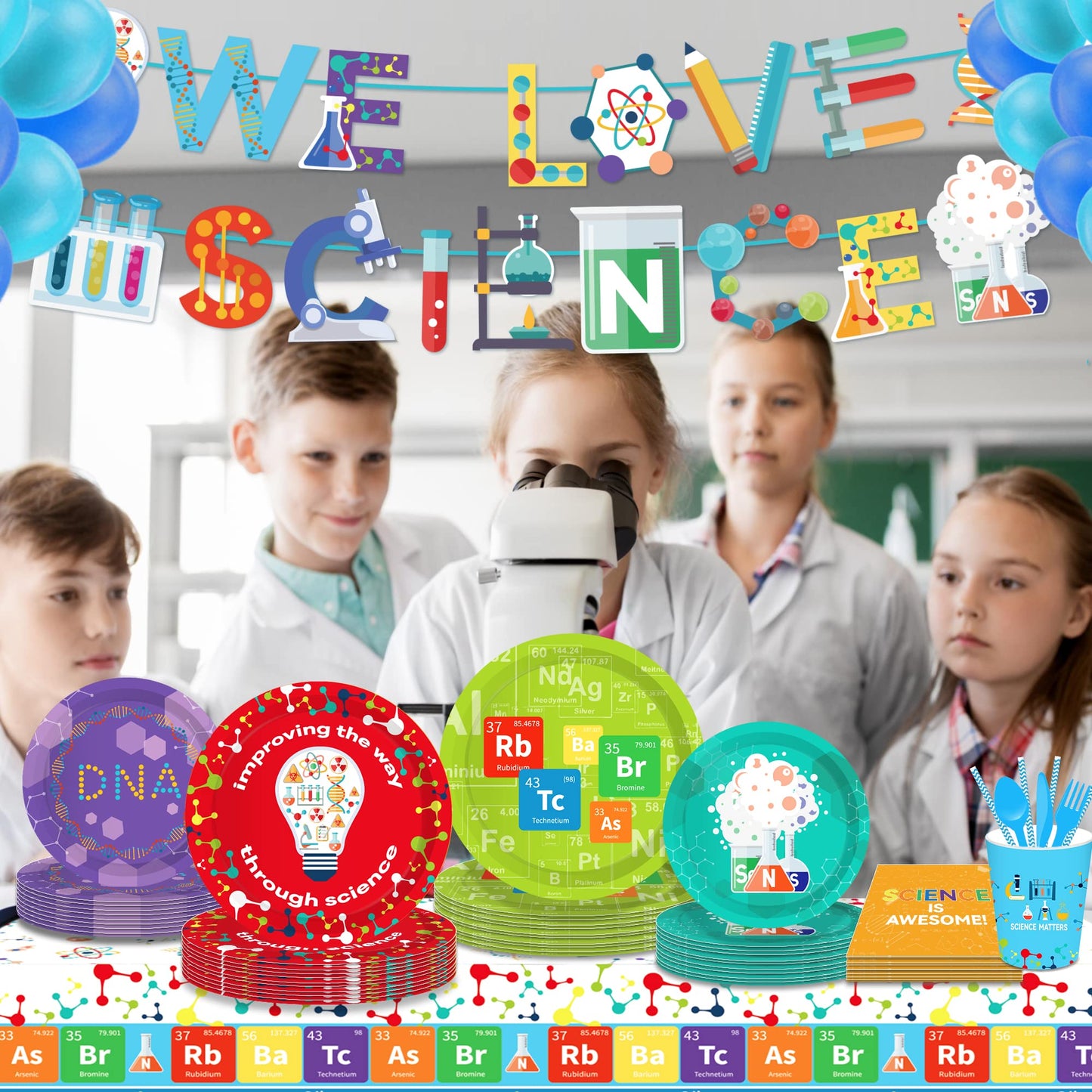 CC HOME 1 Pack Science Laboratory Plastic Tablecloth 54 x 87 Inch Long Rectangular Table Cover for Buffet,Birthday Party Holiday Dinner,Picnic or Tablecloth for Kitchen Event Use