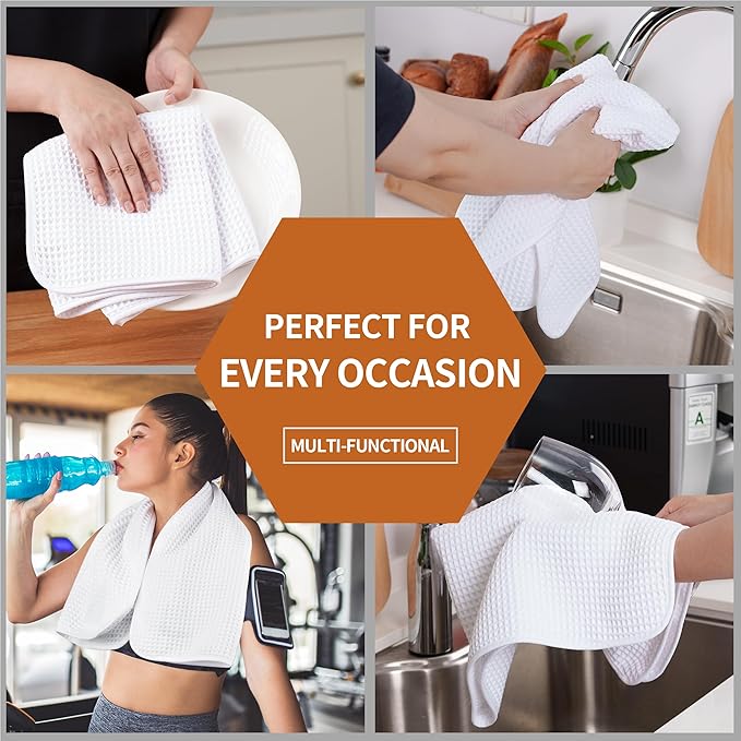 Microfiber Waffle Hand Towels, 4 Pieces, Fast Drying, Lint Free 430 GSM