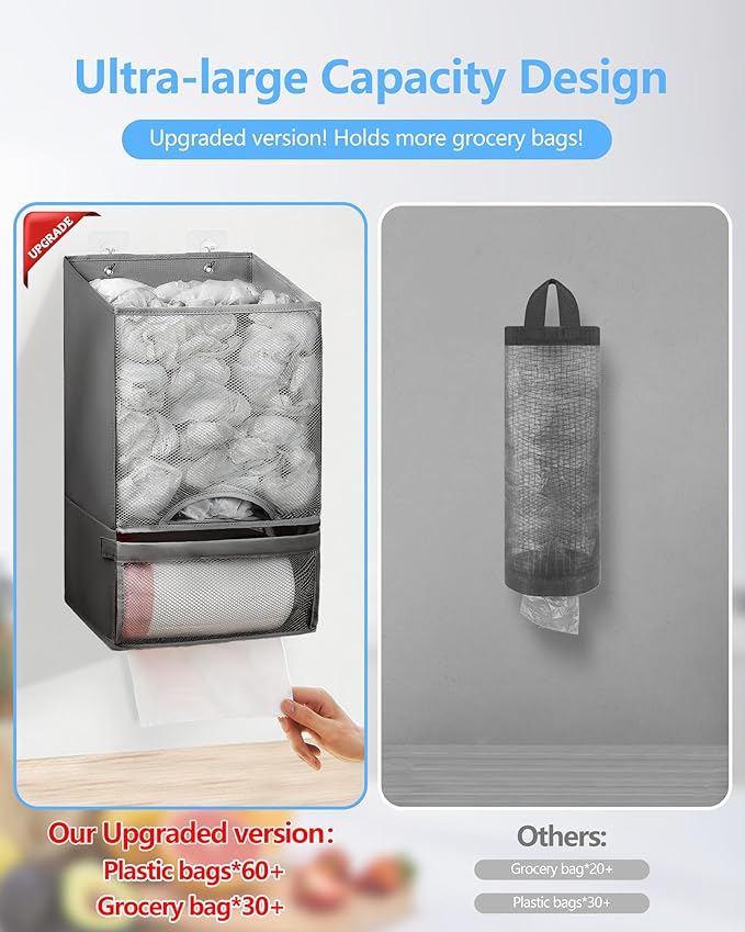 Bag Saver - Extra Large 2 in 1 Plastic Bag Holder Storage, Durable Mesh Grocery