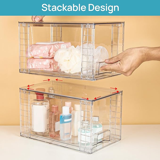 Vtopmart 4 Pack Large Stackable Storage Drawers, Easily Assemble Acrylic