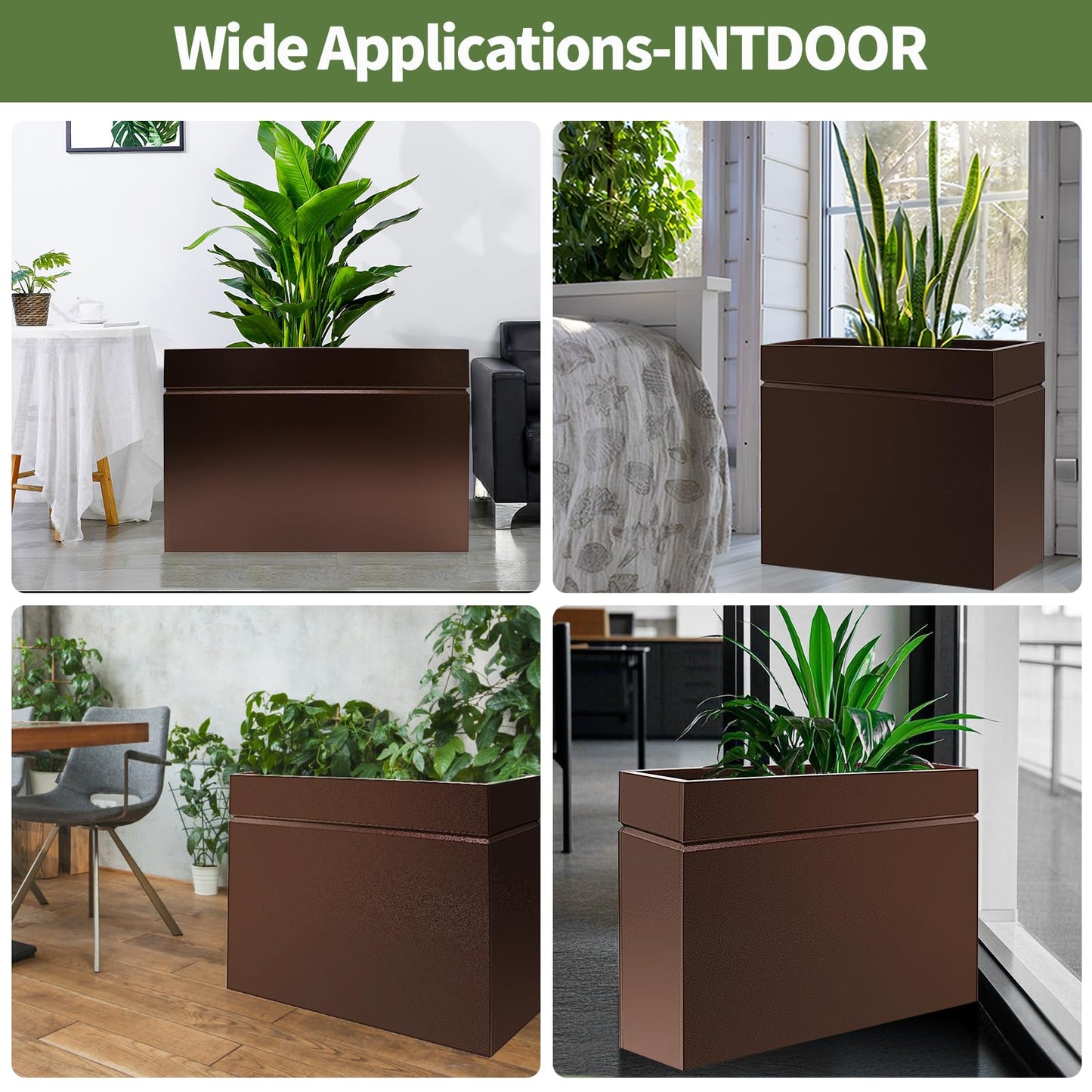 HONYTA Metal Rectangular Planter Box, Powder Coating Steel Large Planters 35" L x 12" W x 26" H with Drainage Hole, Indoor Outdoor All-Weather Use for Home, Porch, Patio, Garden(Bronze)