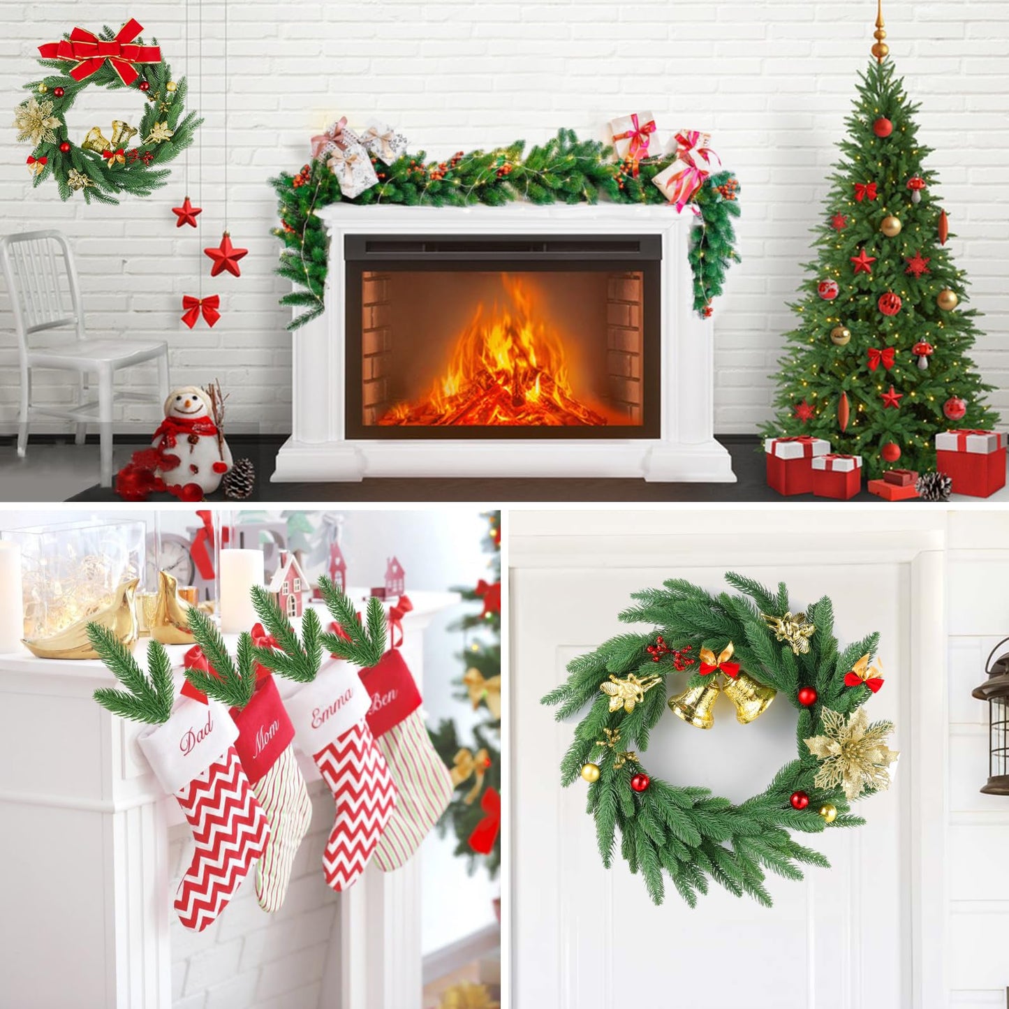 Hananona 50 Pcs Artificial Pine Branches Christmas Greenery Plants Pine Needles DIY Cedar Picks and Sprays Accessories for Christmas Garland Wreath Craft and Home Decor (50, Green)