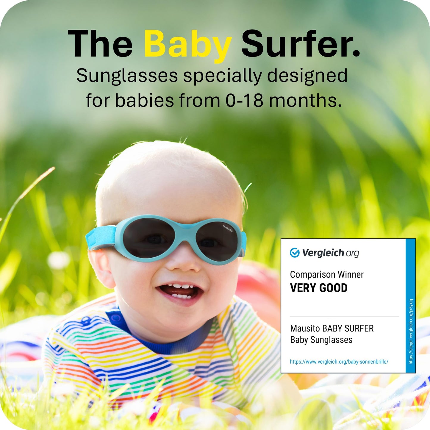 Mausito BABY sunglasses boy 0-18 months | Flexible BPA-Free infant sunglasses | Adjustable strap & soft nose pad | 100% UV Protection Baby Sunnies | Comparison winner | European design made