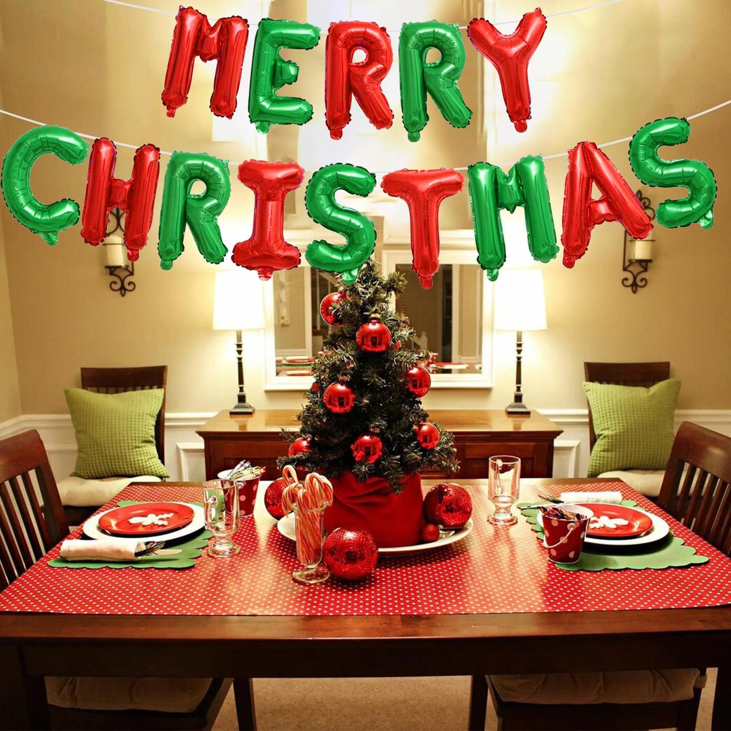 Tellpet Merry Christmas Letter Balloons Banner, Christmas Backdrops for Photography, Red and Green