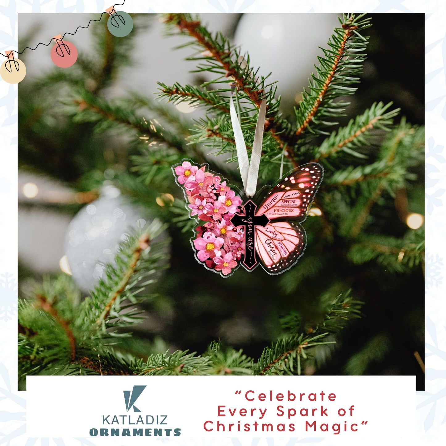 KATLADIZ Christian Christmas Ornaments, Religious Christmas Ornaments - Christian Gifts for Women, Butterfly Godly Inspirational Gifts - Catholic Jesus Bible Spiritual Ornament 2025 - Acrylic Ornament