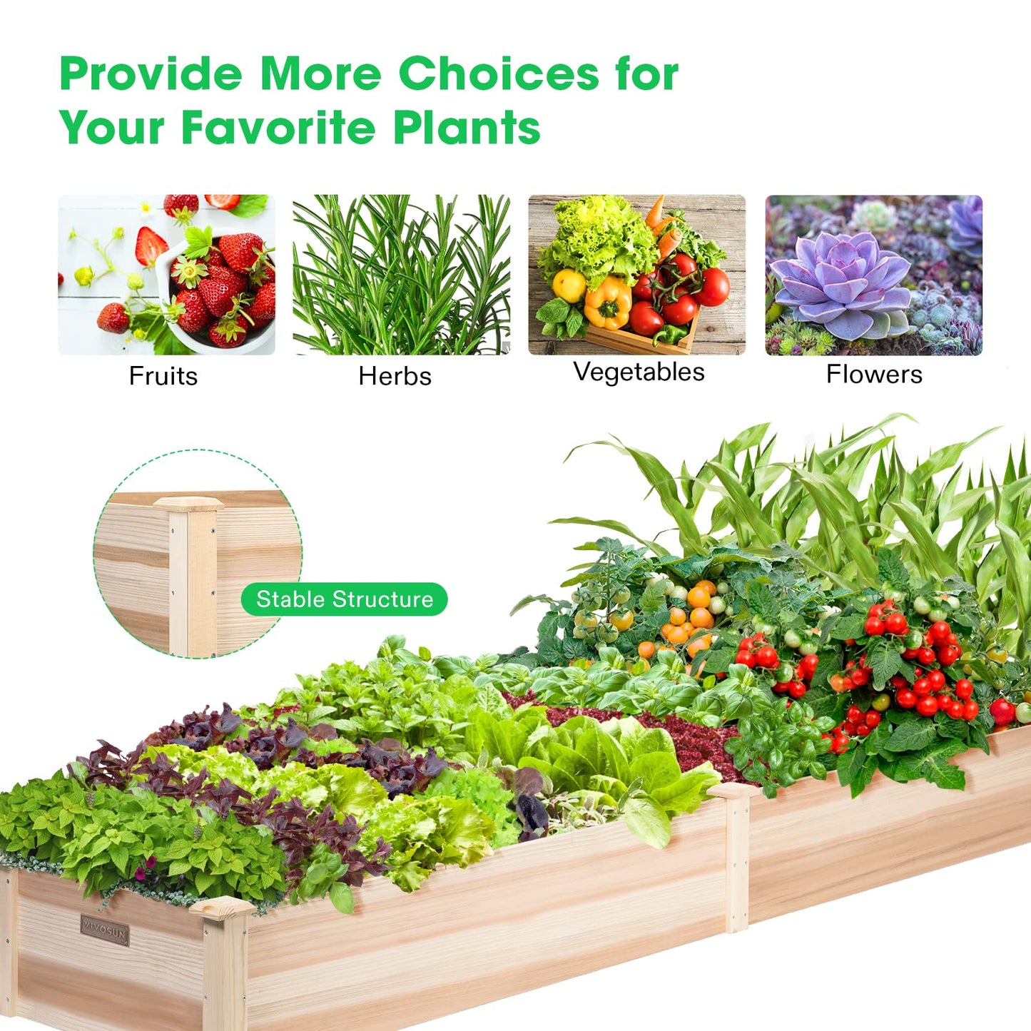 VIVOSUN 8×2Ft Wooden Raised Garden Bed, 97 x 25 x 11 Inches, Outdoor Wood Planter Box with Gloves and a Liner for Garden, Patio, Balcony, Backyard and Outdoors (Pack of 2)