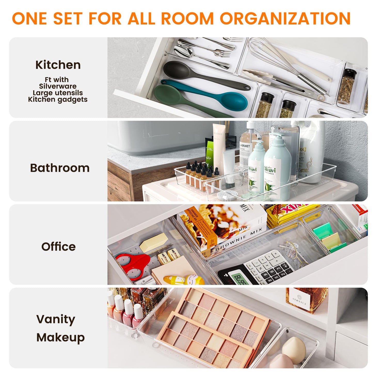 Criusia 30 Pack Large Clear Plastic Drawer Organizer Bins - Acrylic Kitchen Drawer Organization and Storage Dividers for Utensils Gadgets, Office Bathroom and Vanity Organizer for Makeup Accessoires