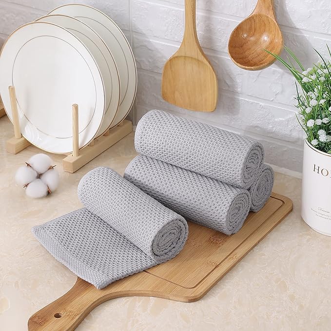 Kitinjoy 100% Cotton Waffle Weave Kitchen Hand Towels
