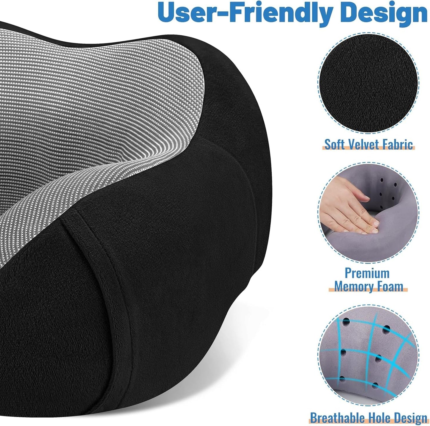 CloudBliss Travel Pillow Premium Memory Foam, Comfortable & Supportive Neck Pillow, Sleeping Neck Pillows for Travel, Airplane Pillow for Sleeping Airplane, Car, Office and Home(Black)