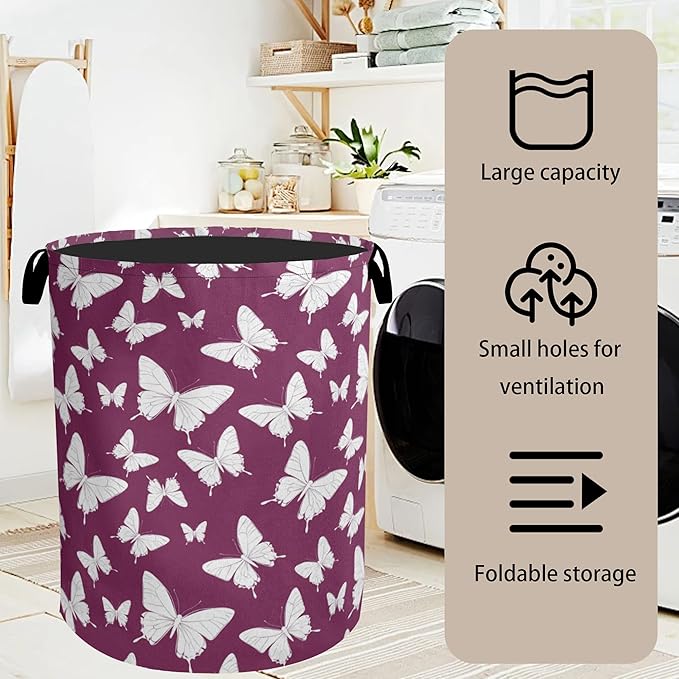 Purple Butterfly Silhouette Laundry Basket