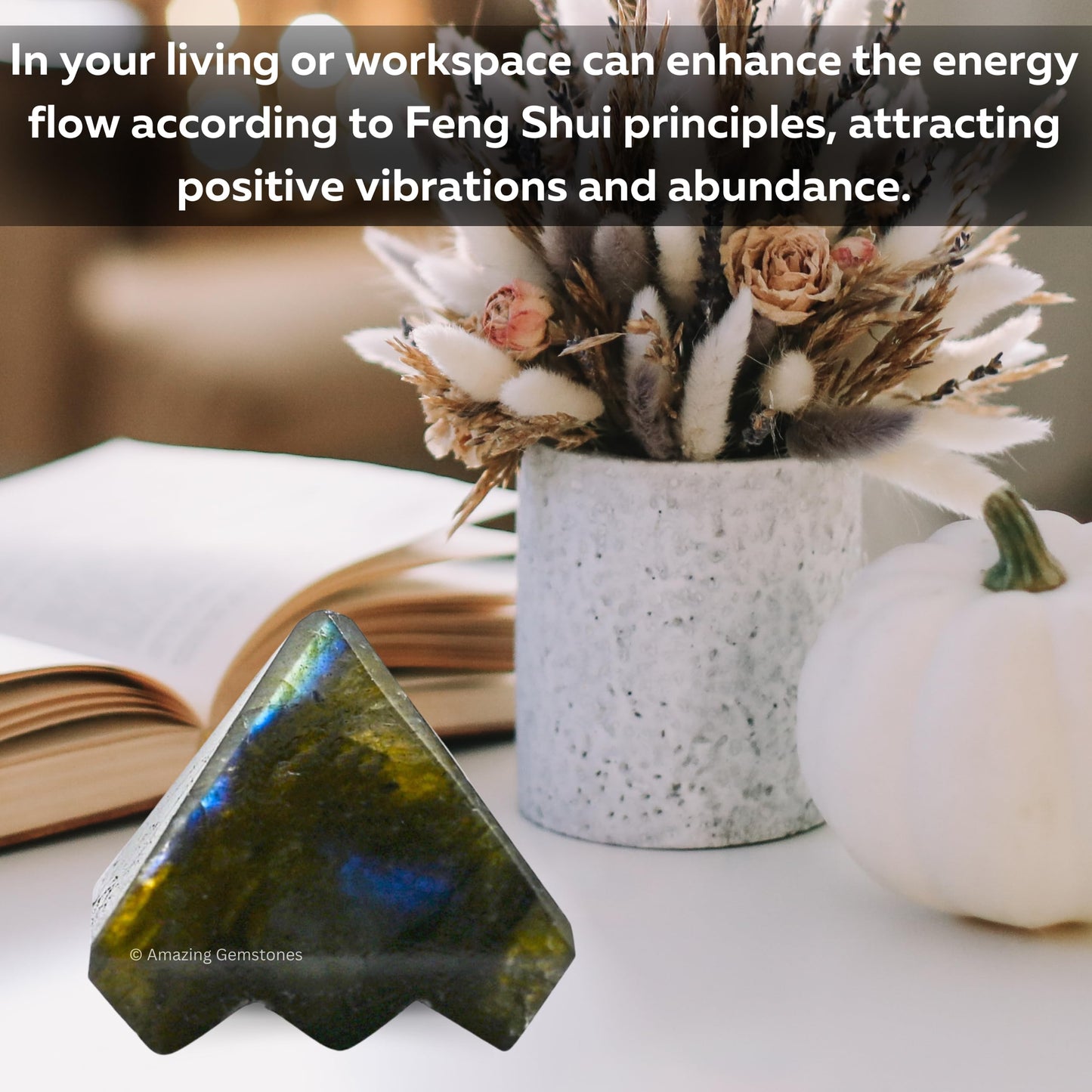 Amazing Gemstone Labradorite Crystal Pyramid with 9 Pyramid Plate Bottom - 1" Mini Pyramid Figurine of Natural Stone Pyramid for Meditation, Reiki, Chakra Balancing Vastu Pooja and Crystal Grids