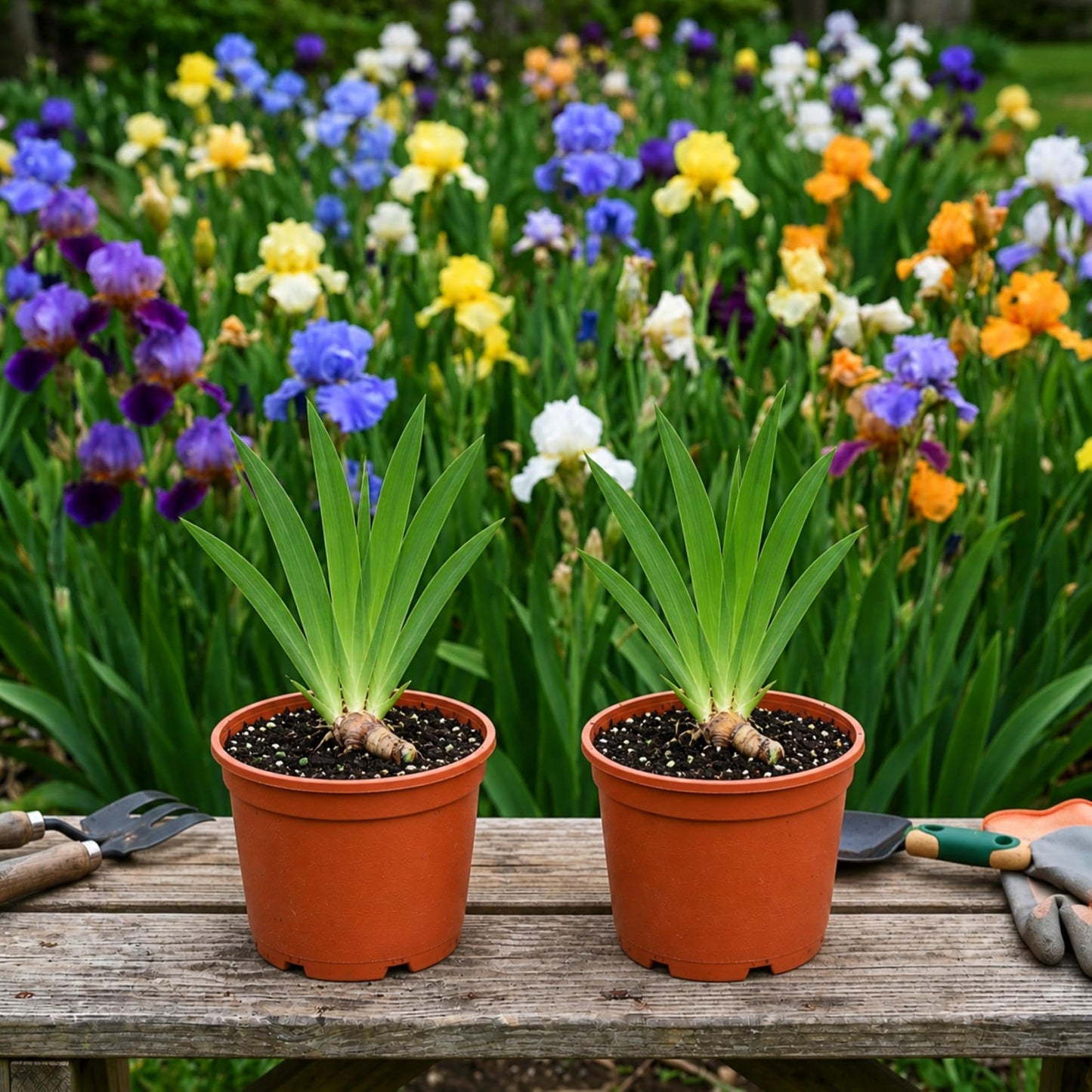 Easy to Grow Bearded Iris Colorful Mix 2 Potted Plants - Spring to Fall Flowers in Full Sun, Established Rooted Rhizomes in 4" Quart Pots - Low Maintenance, Drought Tolerant, Hardy Perennials