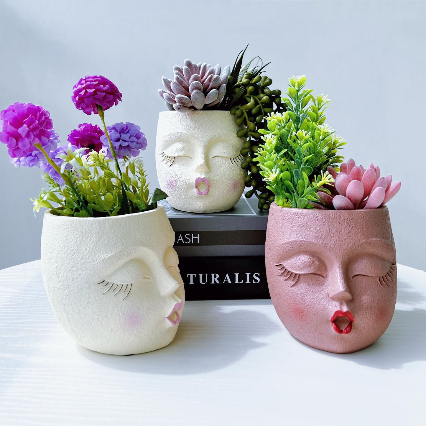 EylbKey Cute Face Planter Pot Handmade Head Planter for Succulent Resin Flower Pots Kiss Face Plant Pots for Indoor and Outdoor Plants Brown 1Pack