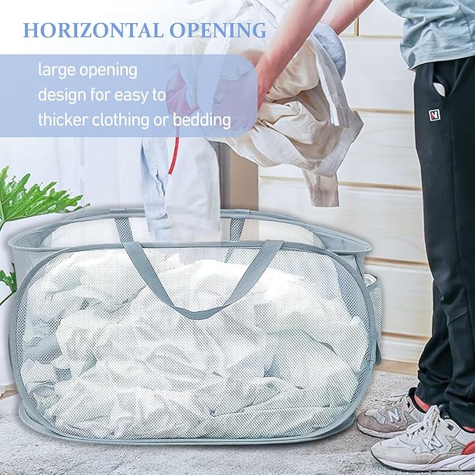 4PCS Mesh Laundry Hamper, Collapsible Laundry Baskets, 75L Large Foldable Dirty