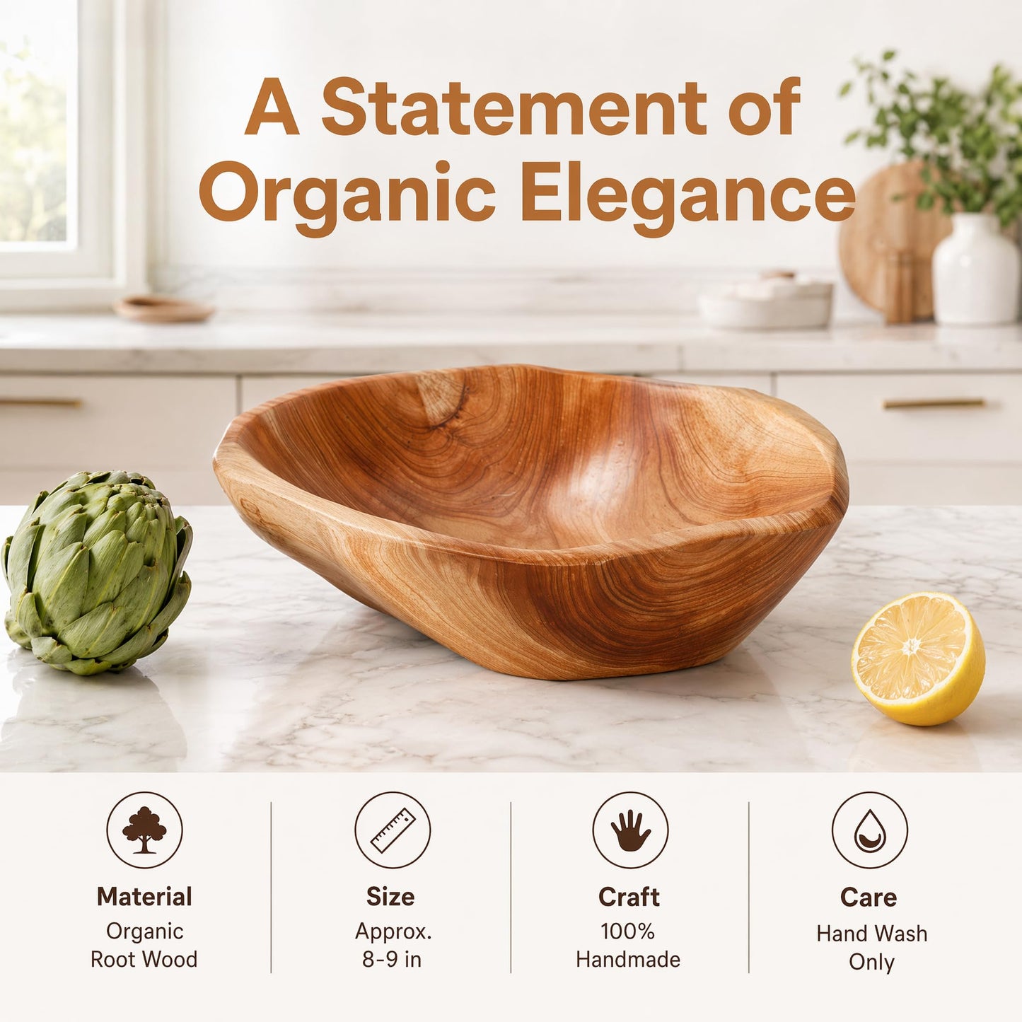 ZENFUN Natural Wood Fruit Bowl 7.8-9.5 Inch, Unique Root Dish Bowl, Fruit Snack Dish for Sandwich Bread Serving, Handmade Serving Bowl for Candy, Vintage Ring Dish, Serving Appetizer Display