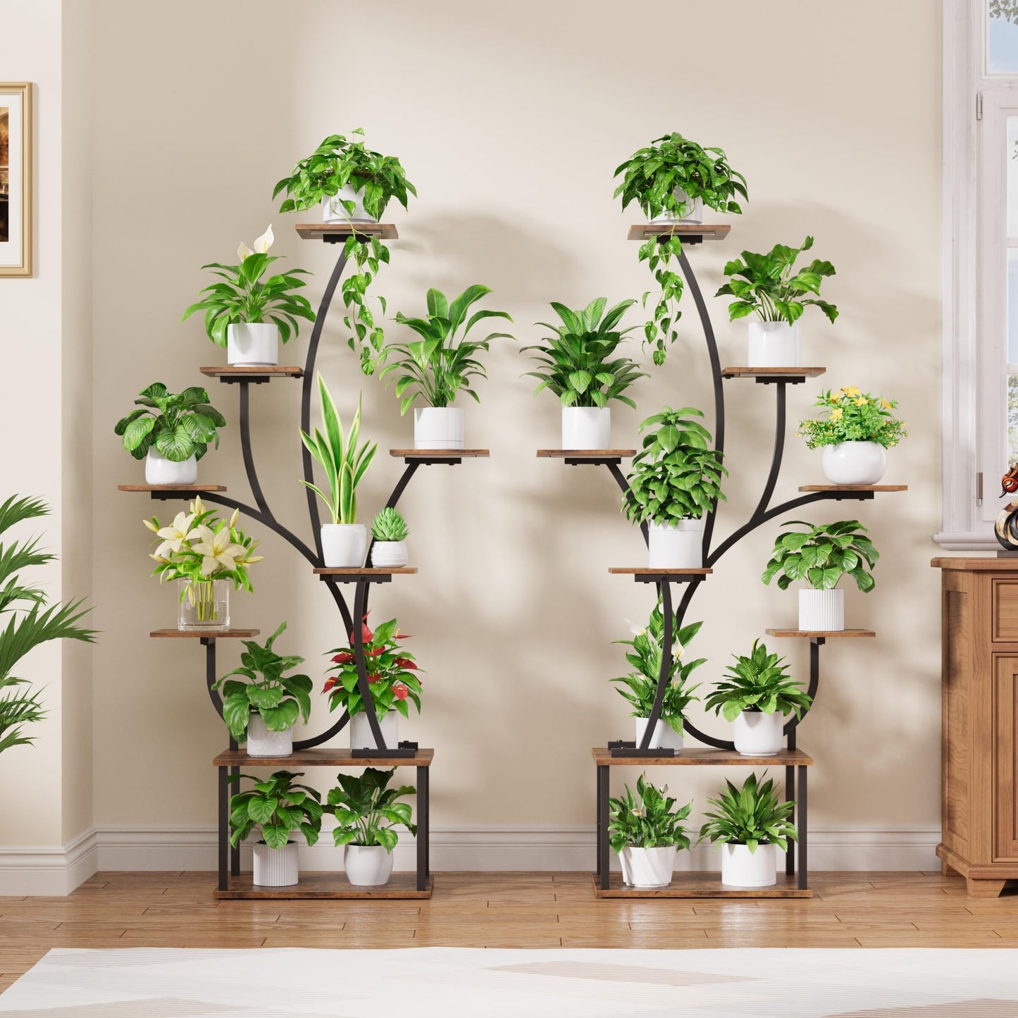 Plant Stand Indoor with Grow Lights - Lighted Plant Shelf Indoor, 63" Tall Plant Stands for Indoor Growing, 8 Tier Corner Flower Display Shelf, Large Tree-Shaped Holder for Living Room Bedroom Black