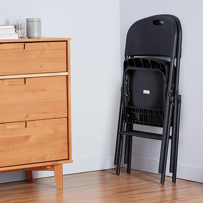 Amazon Basics Portable Folding Plastic Chair, Events Seating, Easy to Store, 350-Pound Capacity, Black, 2-Pack