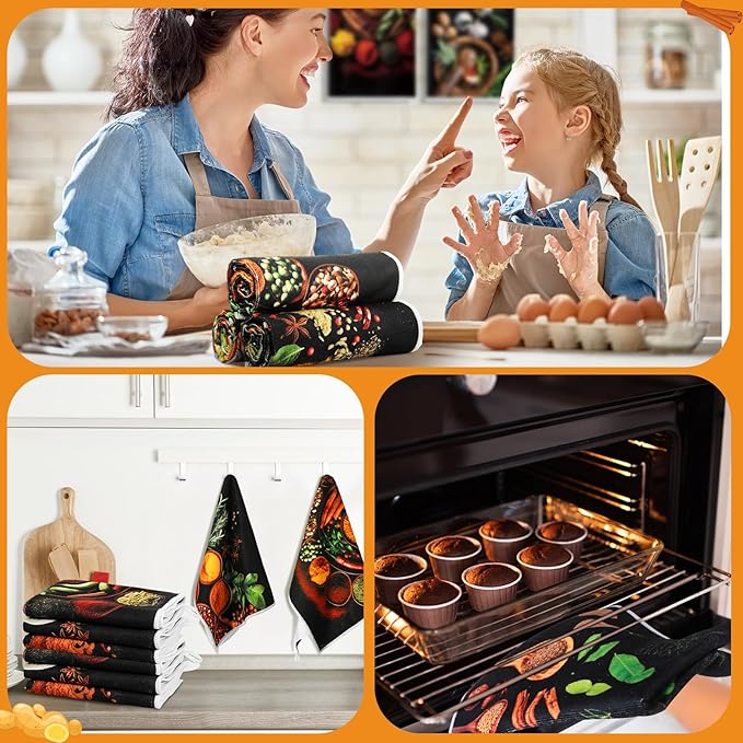 Breling Set of 6 Colorful Spices Kitchen Towels Microfiber Dish Towel