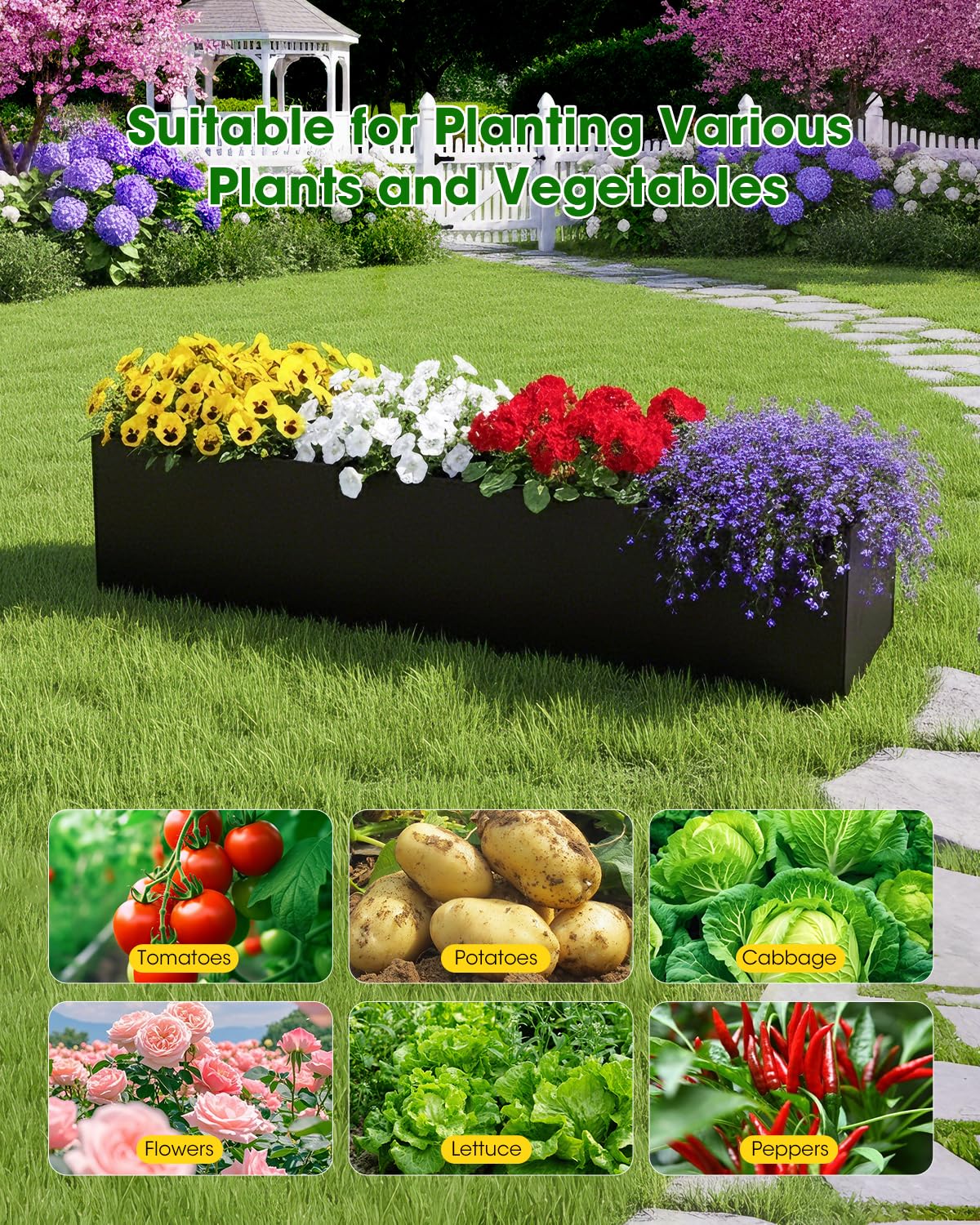65" Cucumber Planter with Trellis for Climbing Plants Outdoor, Metal Garden Trellis for Raised Bed, Plant Support Structures with Netting for Cucumbers Tomatoes Beans Peas (67 * 17 * 65inch(L*W*H)