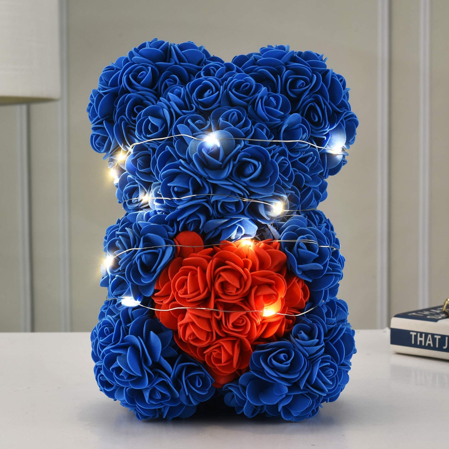 WINWISH Rose Flower Bear-Hand Made Rose Teddy Bear,Best Artificial Decoration Gifts for mom, Girls,Unique,Birthday Gifts,The Perfect Party Clear Box (Royal Blue)