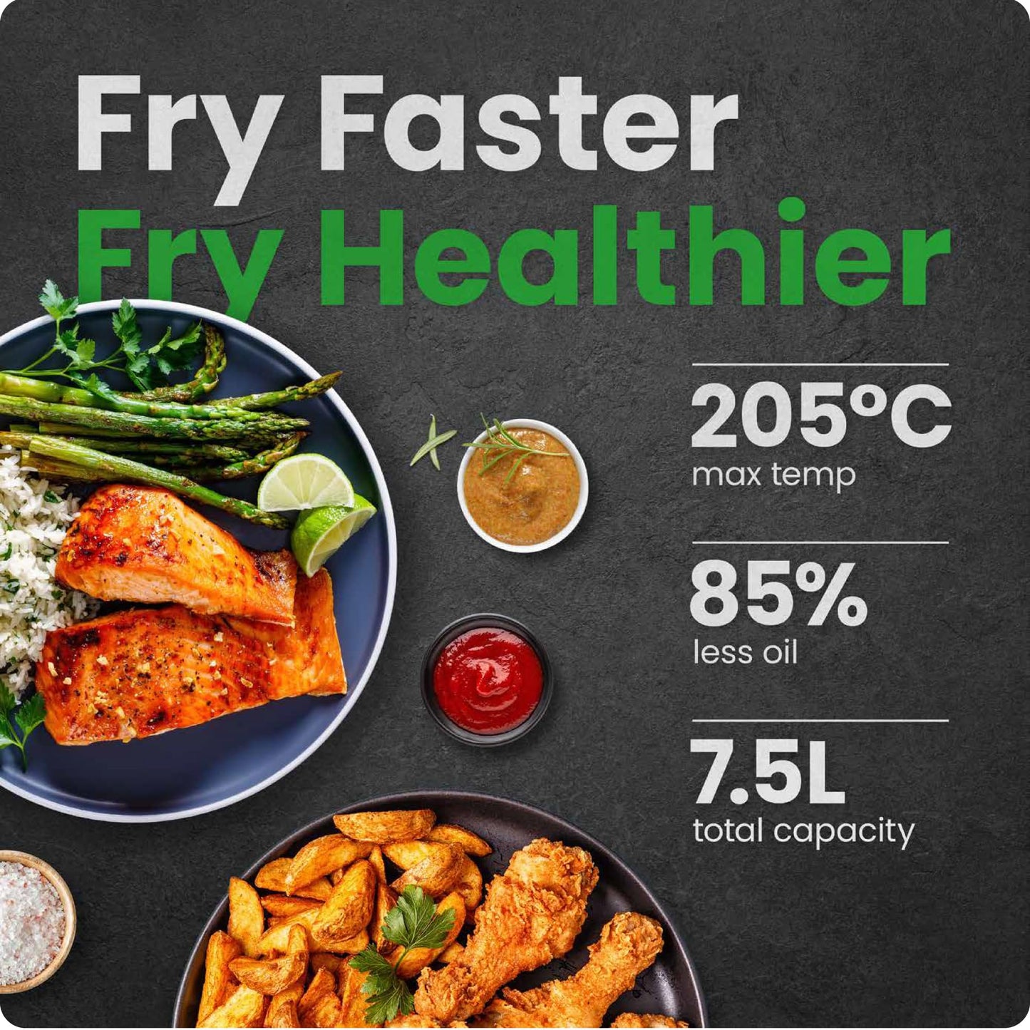 Chefman TurboFry® Touch Air Fryer, XL 7.5 Litre Family Size, 1800W Power, 4 Presets, Uses No Oil, Nonstick Dishwasher-Safe Parts, Automatic Shutoff, Stainless Steel, Uk