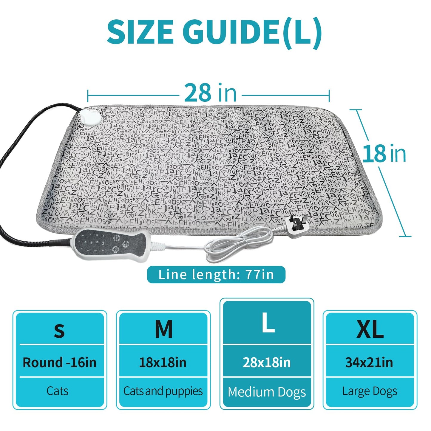 GOLOPET Pet Heating Pad 48x72 cm Nine-Level Intelligent Constant Temperature Switch Reinforced Connector Electric Steel Wire Protective Tube Waterproof Puppy Heating Pad - Letter