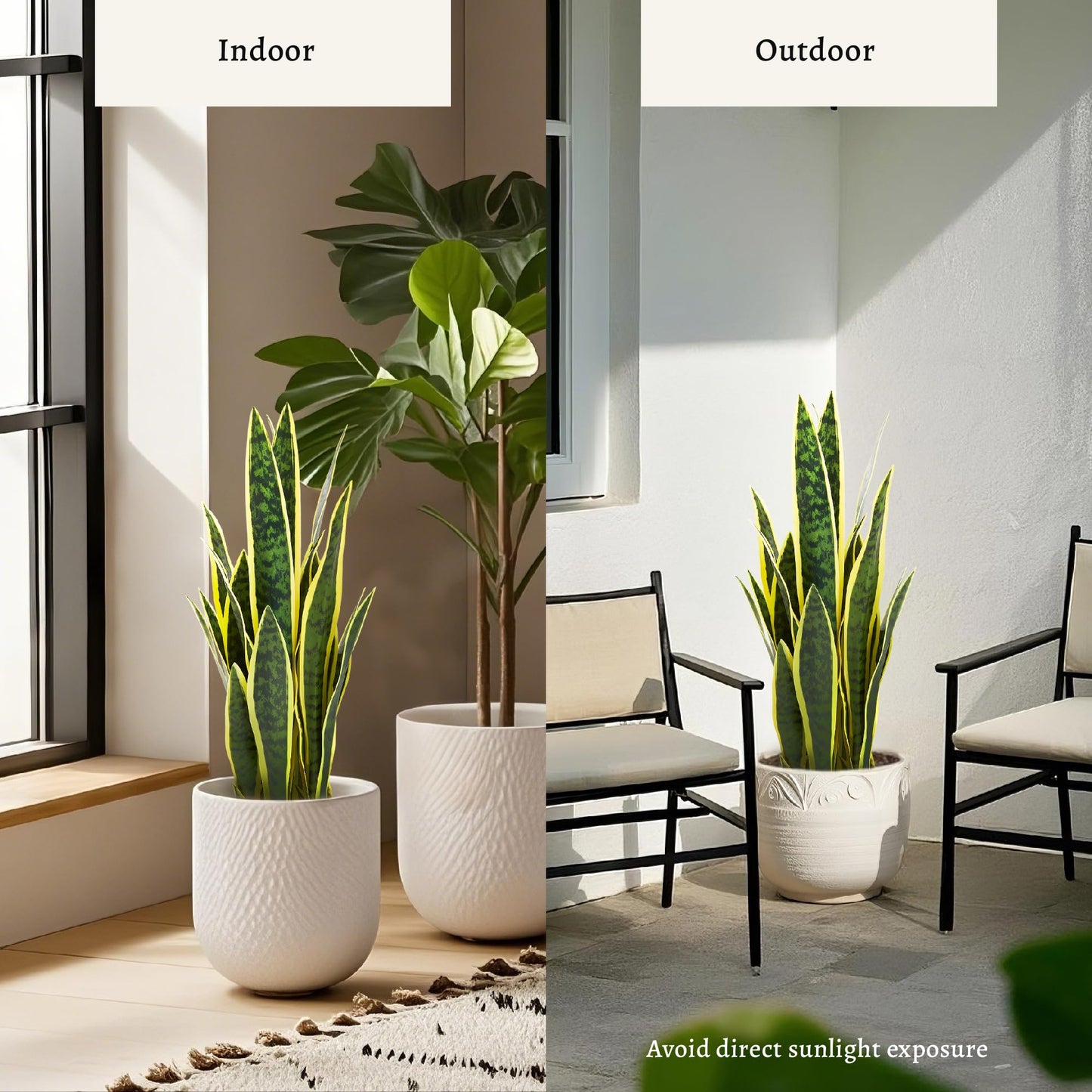 KOL 25.6’’ 2-Pack Artificial Snake Plant, Mother in Law Tongue Plants, 2ft Fake Sansevieria Indoor, 32 Realistic Leaves in Pot, Home Office Hotel Garden Corner Decor, Yellow