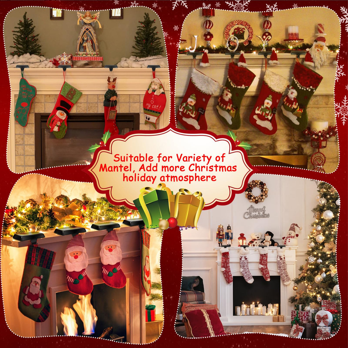 ToiULik Set of 6 Metal Christmas Stocking Holders for Mantle Heavy Duty Stocking Hangers Stocking Hook Christmas Ornaments for Counter Tables Window Fireplace Mantle Decoration(Black)