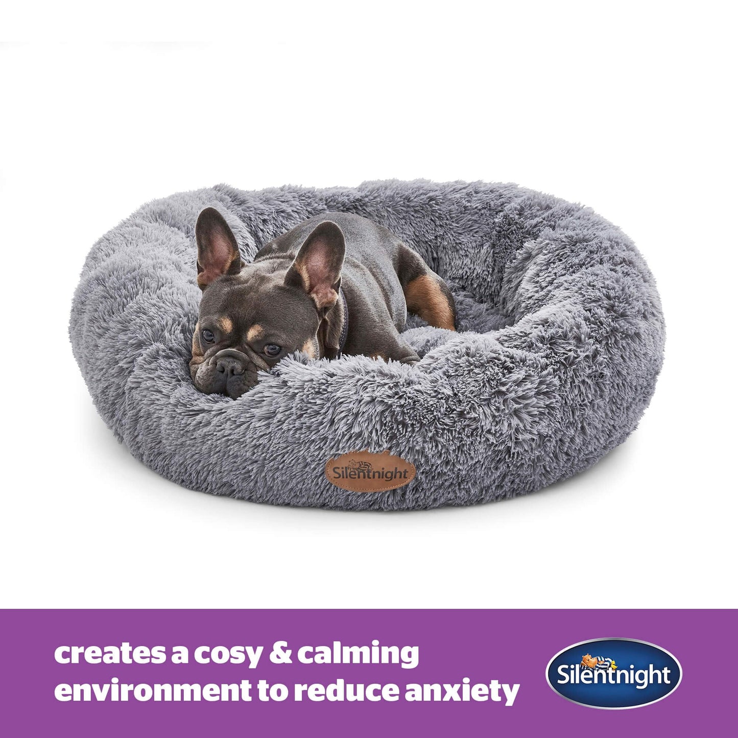 Silentnight Donut Calming Dog Bed – Calming Dog Cat Pet Bed Anxiety Relief Soft Fluffy Doughnut Pillow – Easy Clean Machine Washable Luxury Plush Dog Pillow Basket – 85 cm – Grey