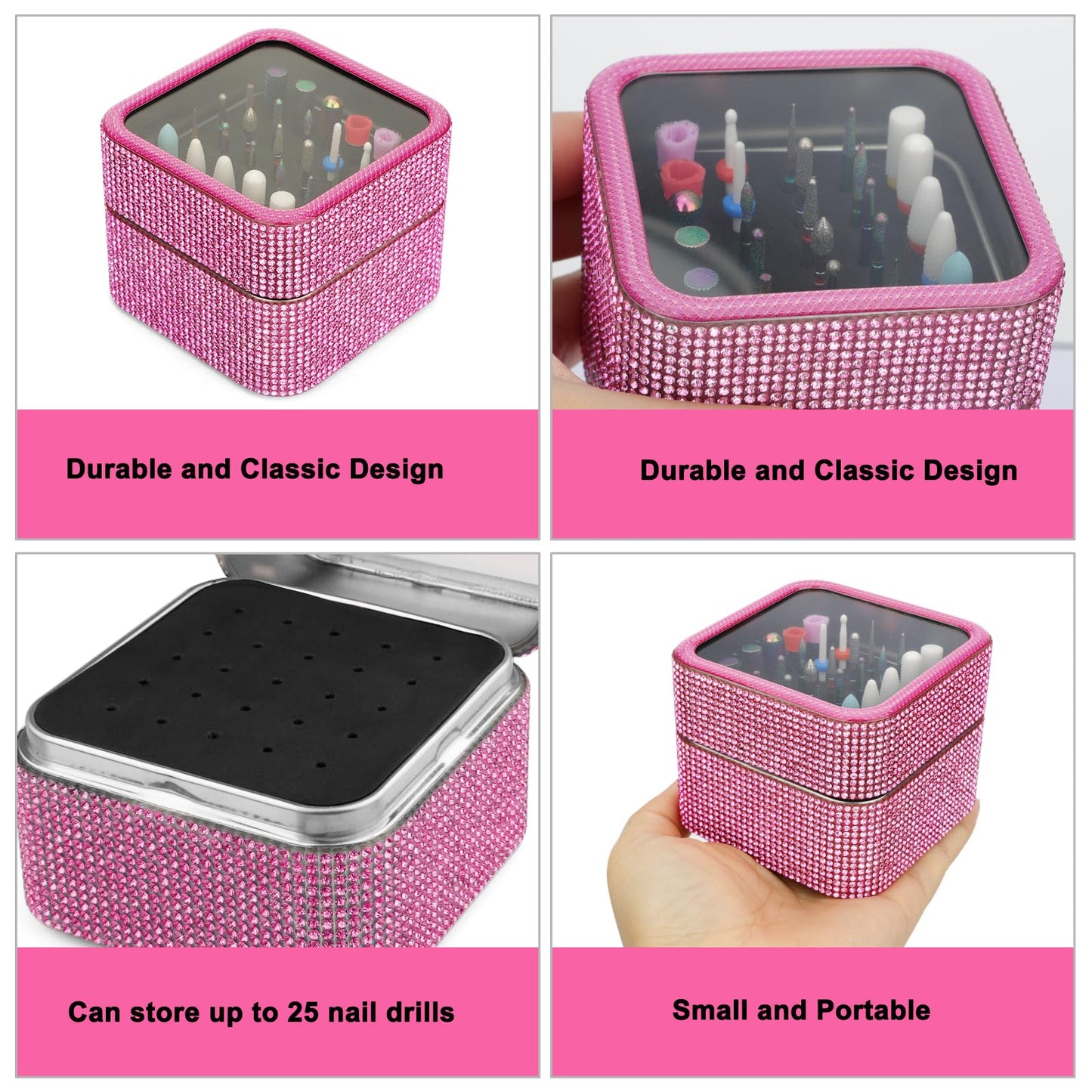 Cellentool 25Pcs Nail Drill Bits Set with Storage Box, 3/32 Inch Tungsten Ceramic Diamond Carbide Nail Drill Bits for Acrylic Gel Polish, Cuticle Efile Remover for Manicure Pedicure