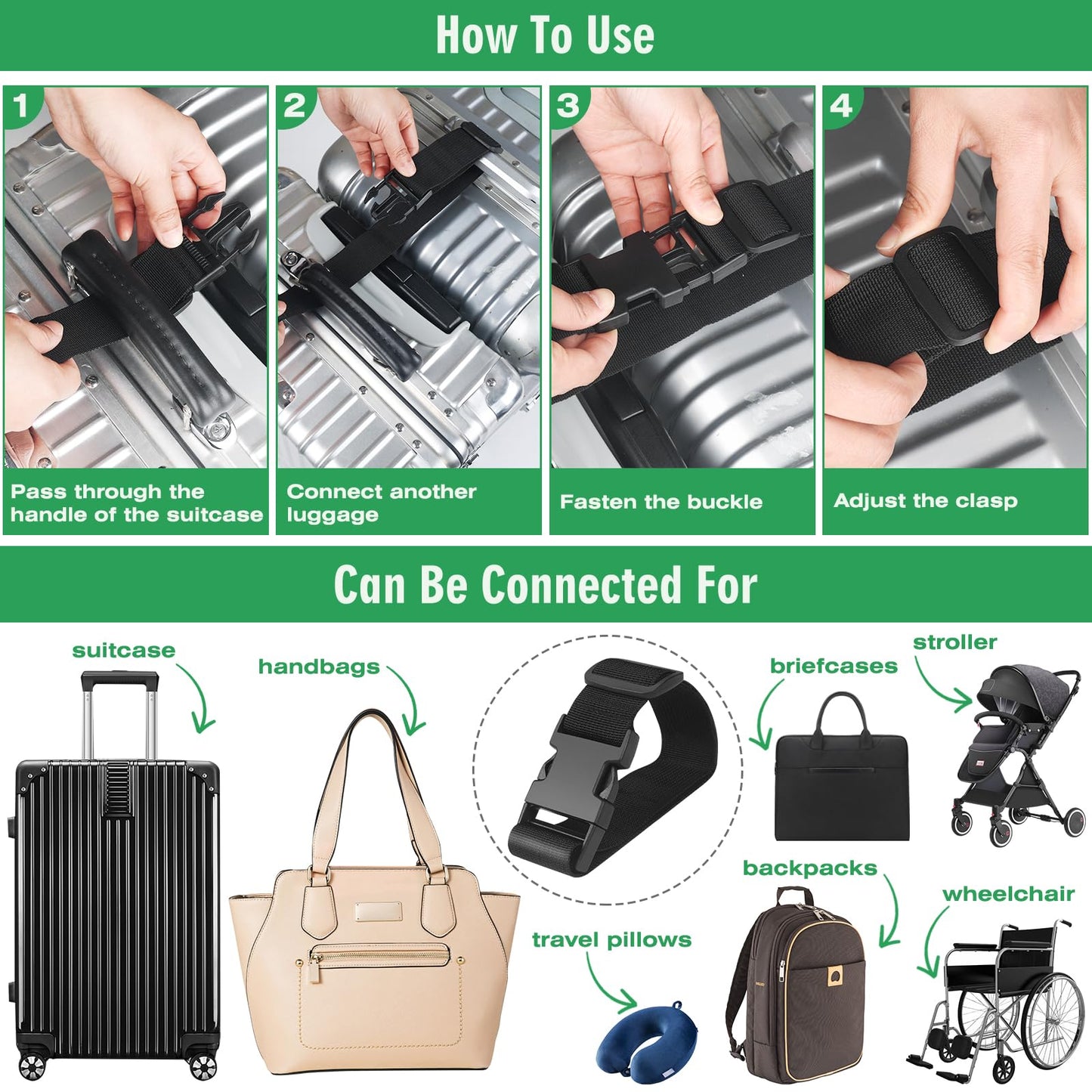 2PCS 22 inch Add a Bag Luggage Straps for Suitcase, Adjustable Suitcase Strap, Travel Accessories Travel Attachment for Connecting Two Suitcases or Smaller Packages Together -Black
