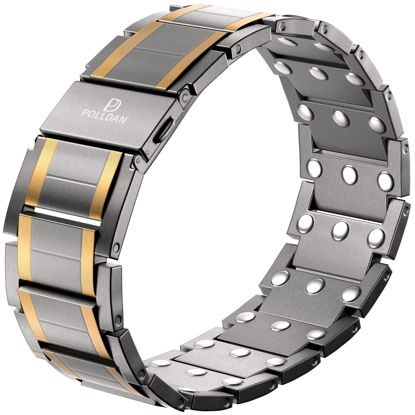 POLLDANĀ® Mens Magnetic Bracelet with 6200 Gauss Power | 3X Strength Mens Bracelet | Titanium Bracelets for Men with Fold-Over Clasp, Adjustable Length, Gift Box | Mens Wrist Jewelry (Silver&Gold)