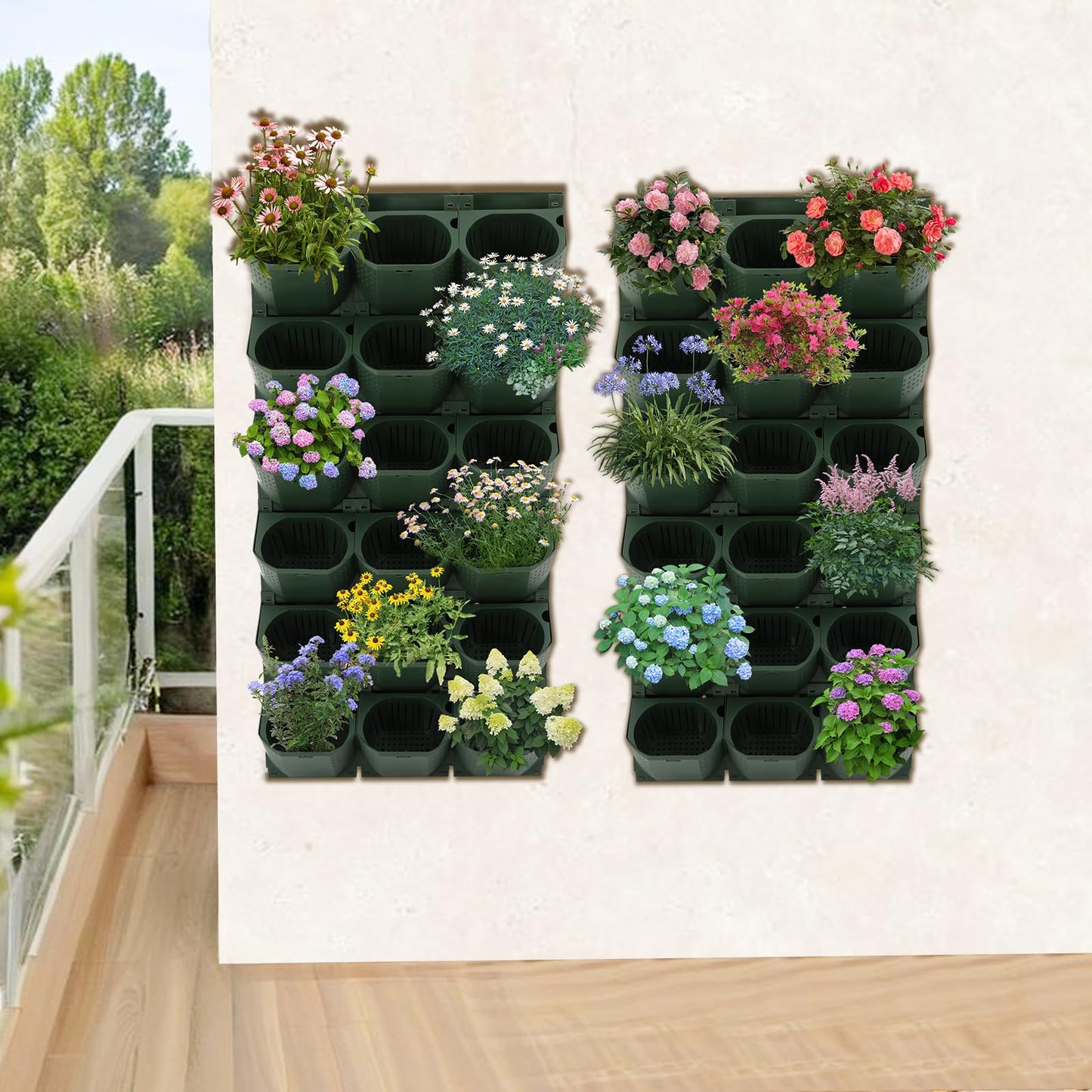 CRYBY Wall Planter, Wall-Mounted Flower Pot Holder Wall Hanging Planter with 36 Pots, Indoor and Outdoor Plant Holder Vase Vertical Wall Decor Plant Stand Vegetables Plant Hanger Box (Army Green)