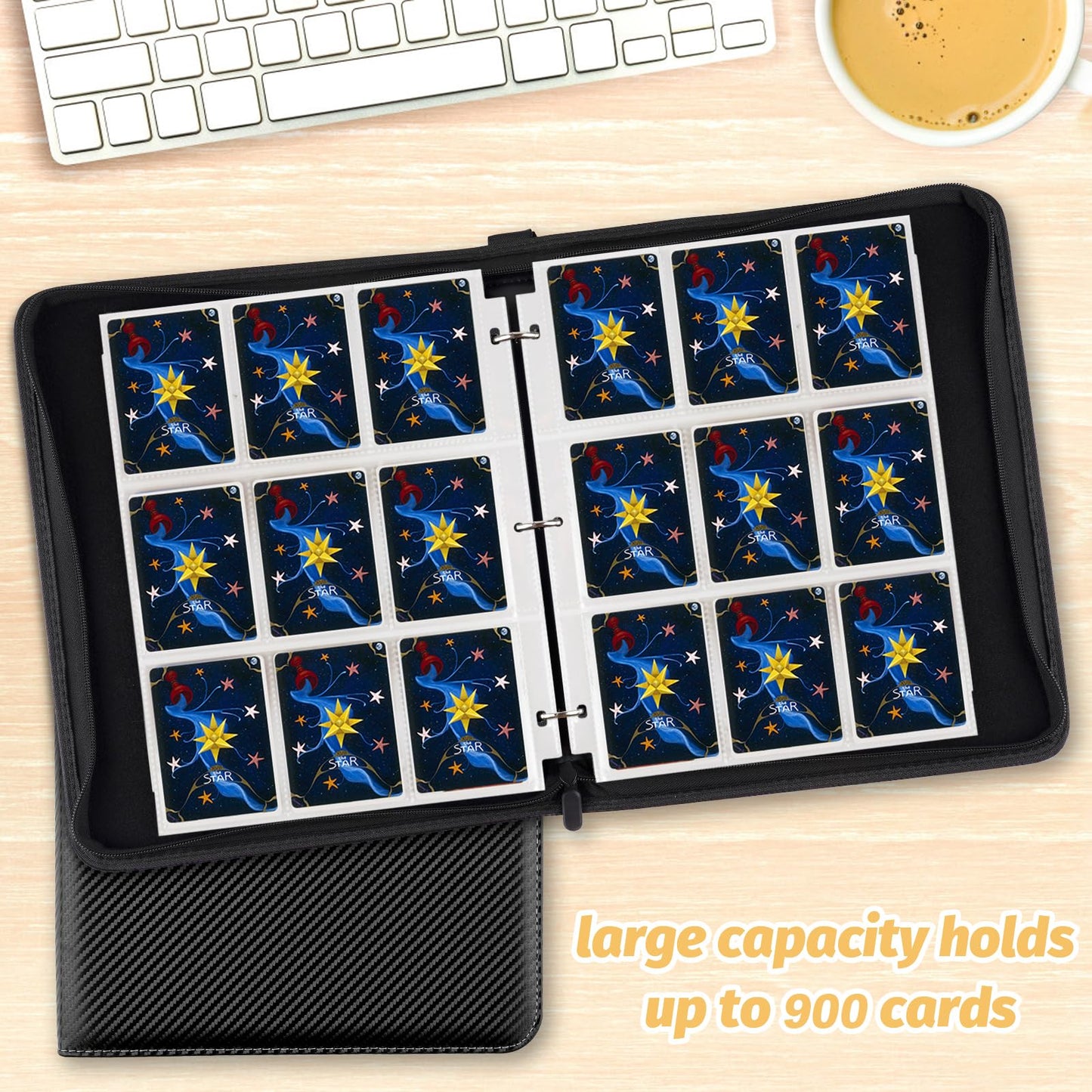 GERMUN Trading Card Binder, 900 Pockets Card Binder, 9-Poccket Sided Pocket Sports Card Binder, Premium Card Binders Compatible with MTG, TCG, Baseball Cards(Carbon Black)