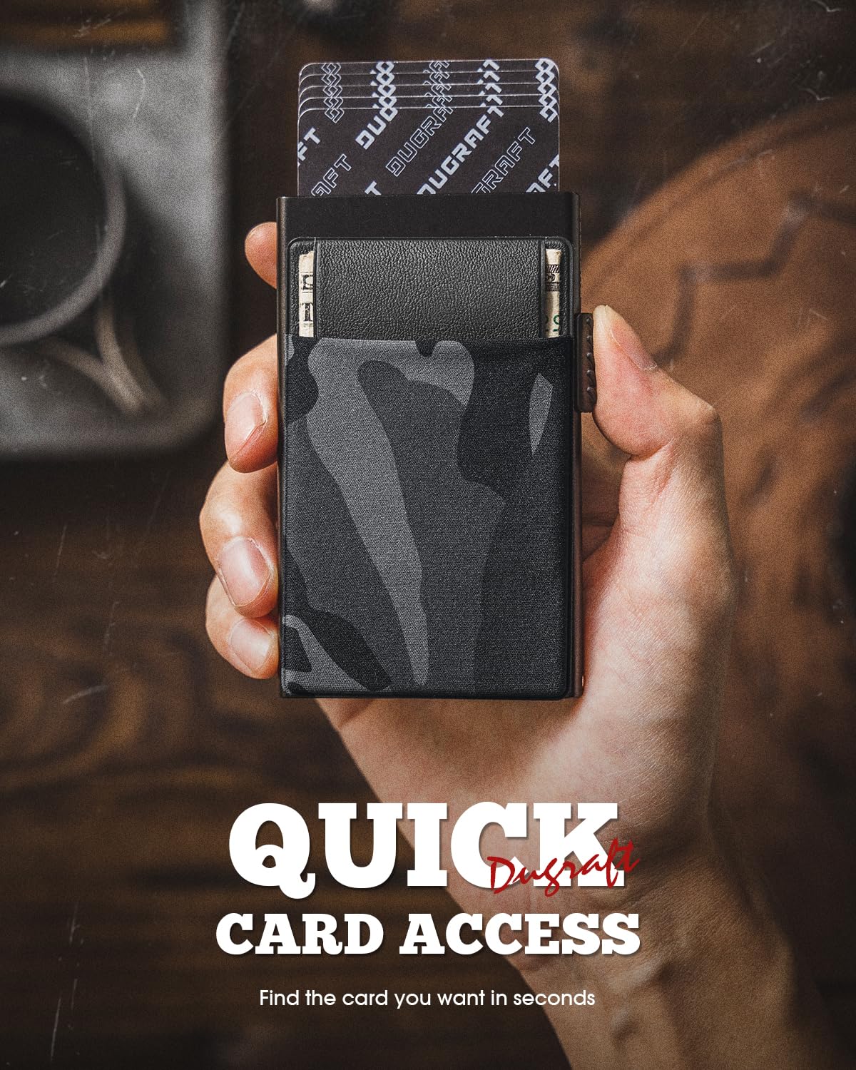 DUGRAFT Men's Pop-Up Credit Card Holder Wallet - Slim RFID Blocking Aluminium Metal Wallet with Coin Pocket, Holds 6+ Cards & Cash | Minimalist Gift Box Included - UK Mens Wallets Essentials