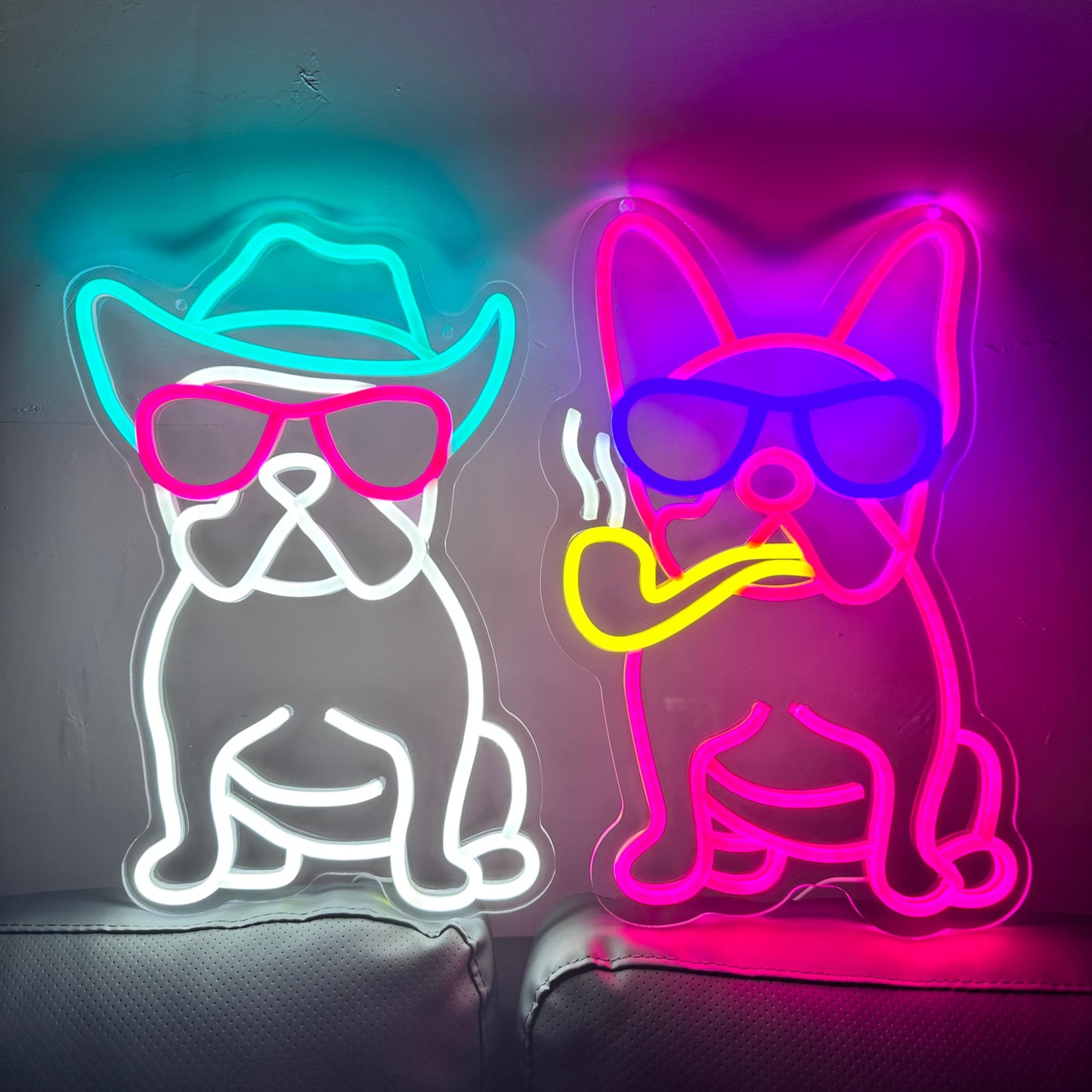 iPuppy Cowboy French Bulldog Neon Sign for Wall Decor Cowboy Frenchie Wearing Glasses LED Neon Lights French Bulldog Decor Accessories Frenchie Decor French Bulldog Gifts,10.6x15.2 inches.