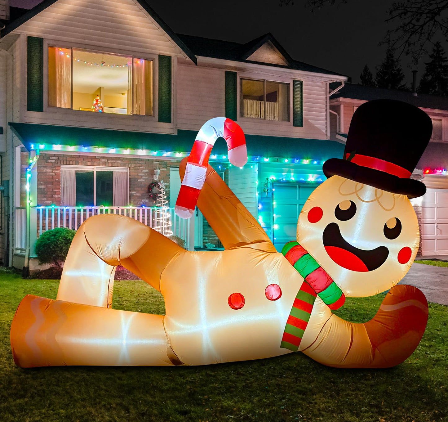 EAONE 10FT Christmas Inflatable Outdoor Decoration, Giant Christmas Blow Ups Yard Decorations Inflatable Gingerbread Man Lying Flat with Built-in LED Lights for Garden, Lawn, Home Xmas Holiday Decor