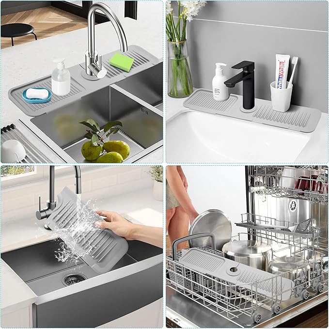24" Longer Silicone Splash Guard, 5 Slope Design Faucet Water Catcher Mat