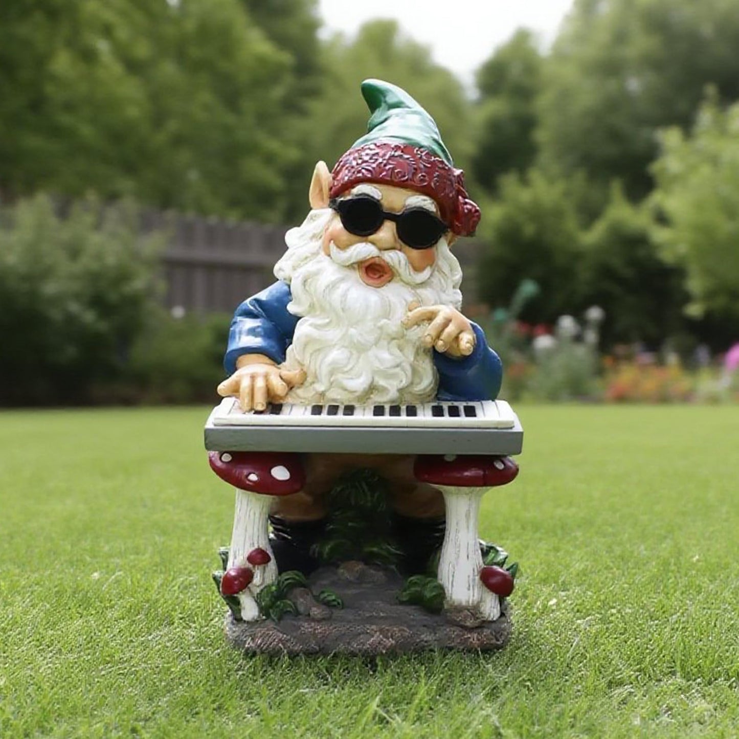Nature's Mark Rock n Roll Gnome in a Band Palying Keyboard Resin Statue Figurine Home Garden Decorative Accent Décor (10" H)