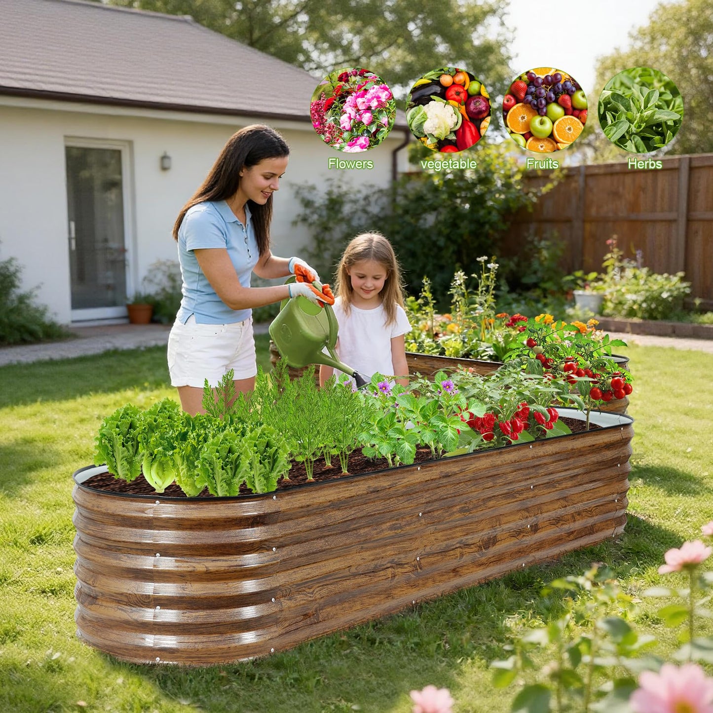 ZORMY Galvanized Raised Garden Bed Outdoor- 8x2x1.4ft Oval Steel Raised Beds for Gardening, Metal Planter Box with Protective Strip and Gloves for Vegetables, Flowers, Fruits(Brown)