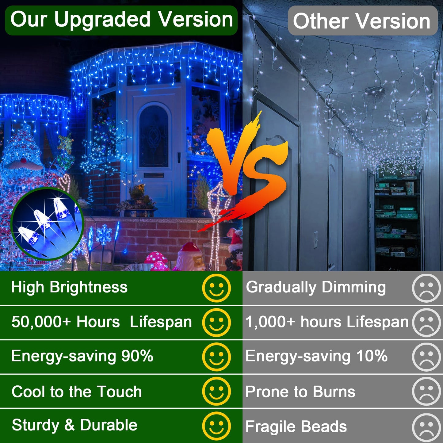 WUXYIYANG 132FT 1332 LED Outdoor Christmas Lights - 296 Ice Drops, 12 Pro Modes with Timer Memory & Brightness, Waterproof Hanging Ice String Light for Holiday Wedding Garden Fence House Decor (Blue)