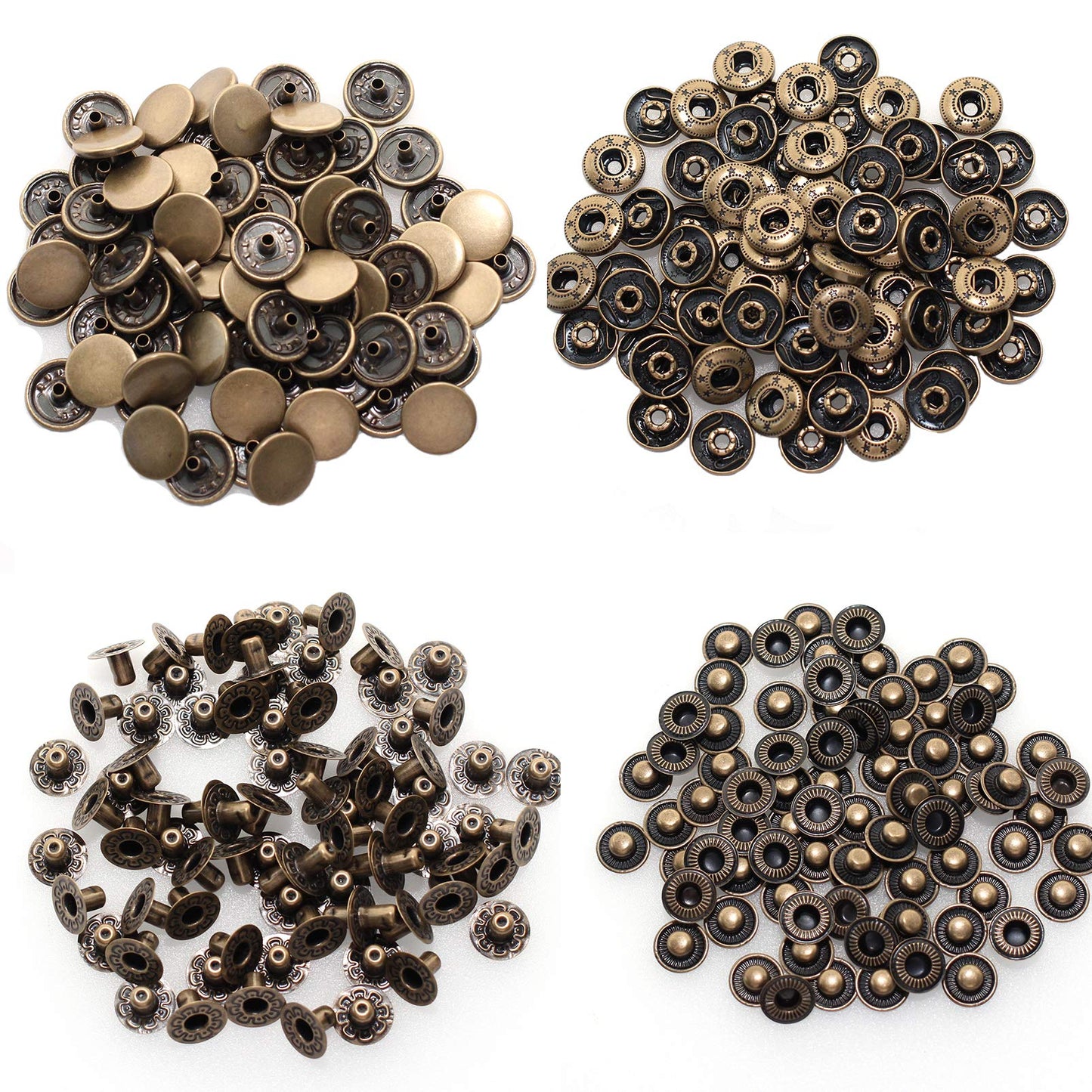 24 Sets Heavy Duty Leather Snap Fasteners Kit, BetterJonny 15mm Metal Snap Buttons Press Studs Leather Rivets Snaps with 4 Setter Tools for Clothes Bracelet Jackets Jeans, 2 Color