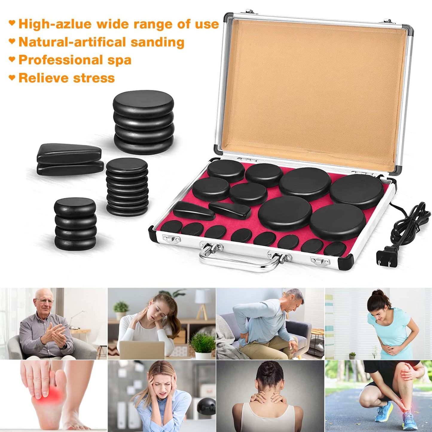 Yunsailing 18 Pcs Hot Stones Massage Set with Electric Heater Box 110v Basalt Massage Rock Kit for Professional Home Spa Warming Relaxing Relief, Constant 50°c (122°f)(Temperature Constant)