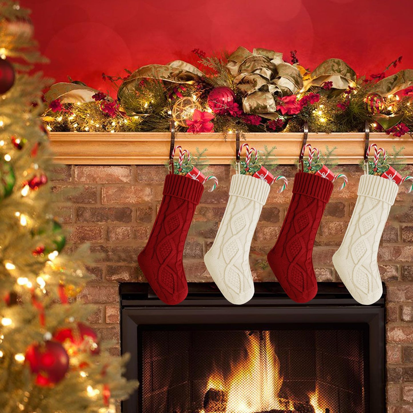 YOGINGO 2 Pack Christmas Stockings - Personalized Christmas Stockings, Large 18 Inches Christmas Stocking Hold All Surprises, Knitted Gift Stockings & Farmhouse Christmas Decor