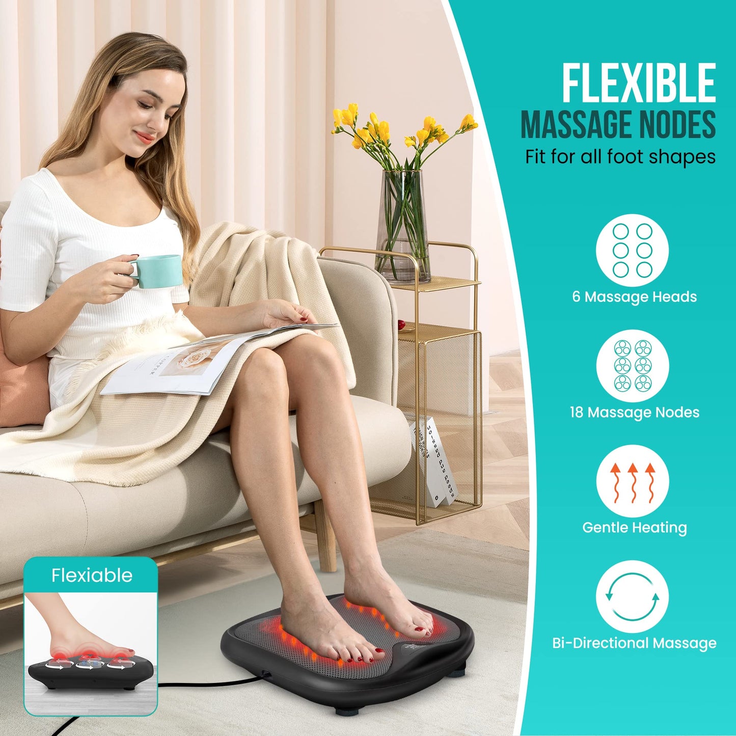 Snailax Shiatsu Foot Massager with Heat, FSA HSA Eligible, Washable Cover Kneading Foot & Back Massager, Heated Feet Warmer, Electric Feet Massager Machine for Plantar Fasciitis