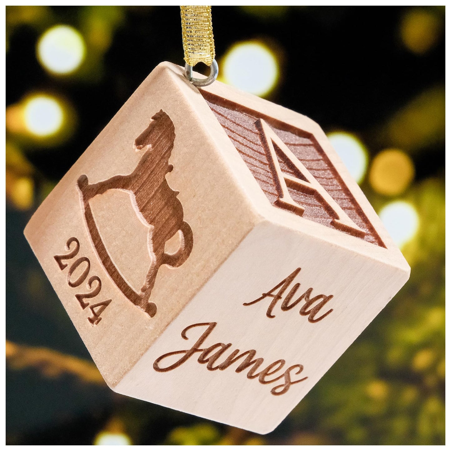 Baby’s First Christmas Ornament 2025 – Personalized Wooden Keepsake Block with Name & Year – Custom Engraved for Newborn Boy or Girl